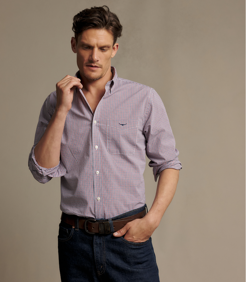RM Williams Whyalla Poplin Check Shirt in Red-2