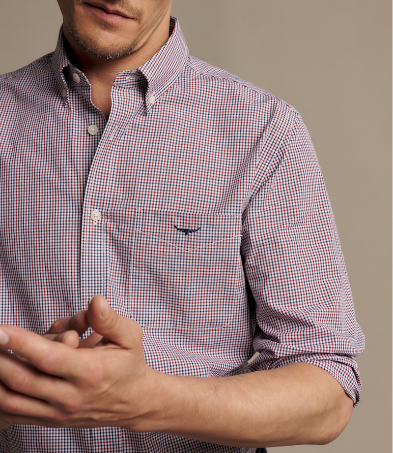 RM Williams Whyalla Poplin Check Shirt in Red-4