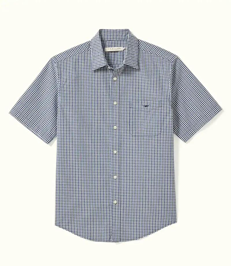 RM Williams Classic Poplin Check Short Sleeve Shirt Navy Charcoal