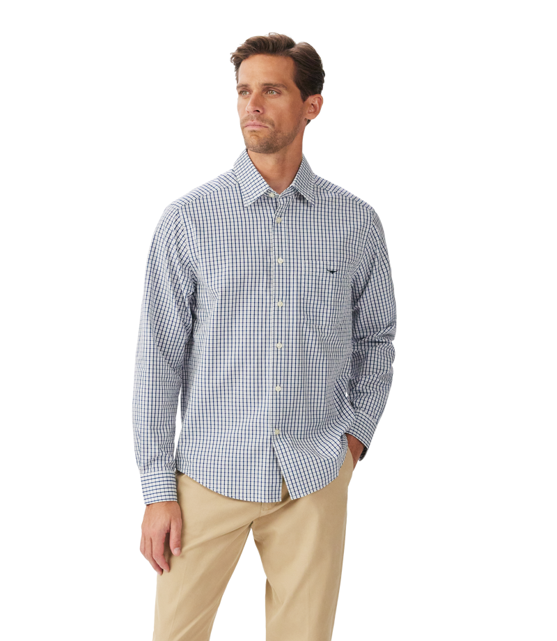 RM Williams Augusta Classic Poplin Shirt White Blue-1