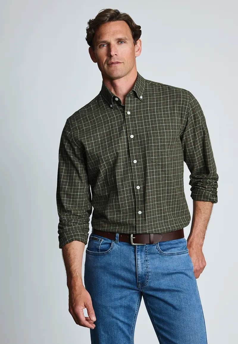 Brook Taverner Tattersall Shirt in Khaki Melange-1