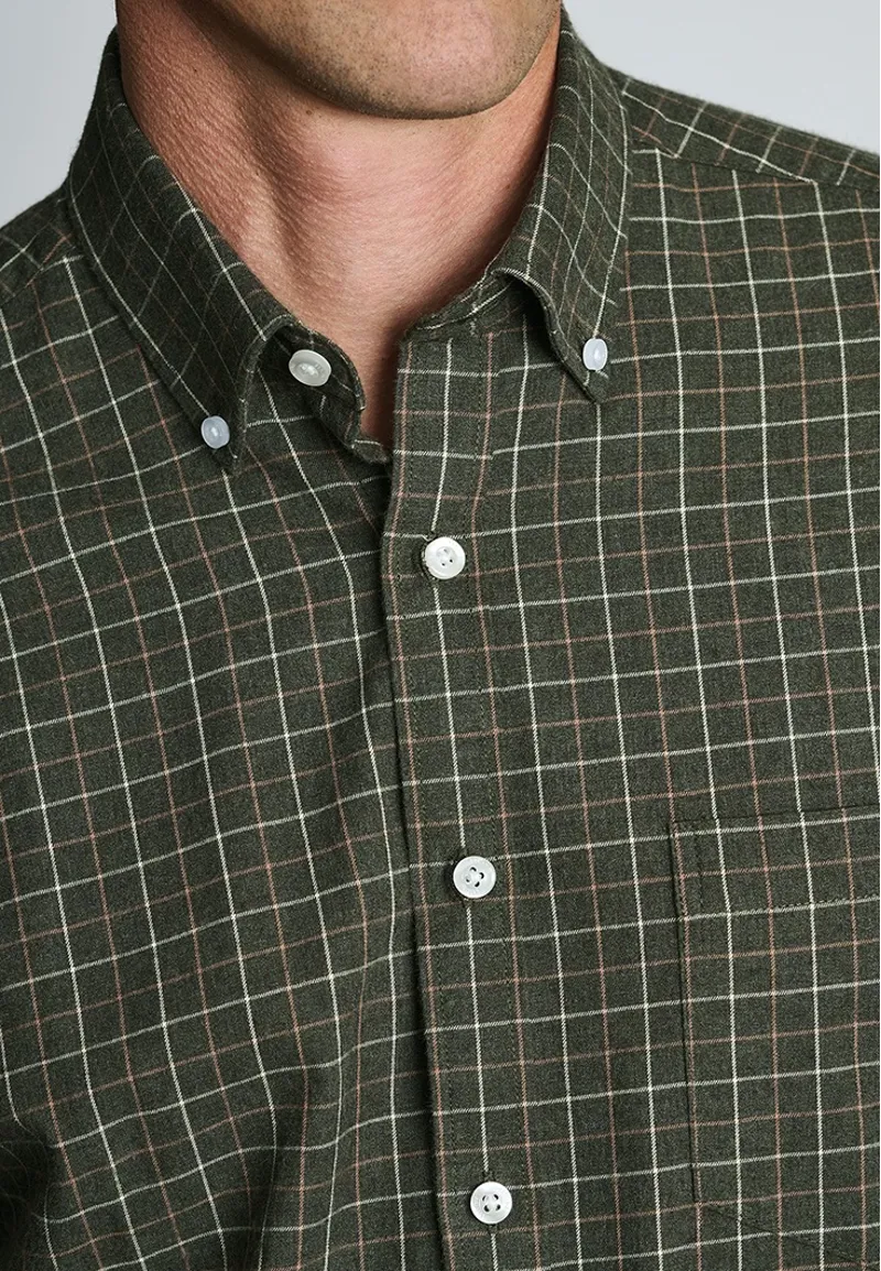 Brook Taverner Tattersall Shirt in Khaki Melange-3