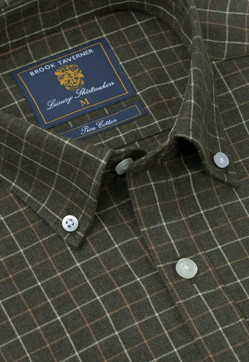 Brook Taverner Tattersall Shirt in Khaki Melange-4