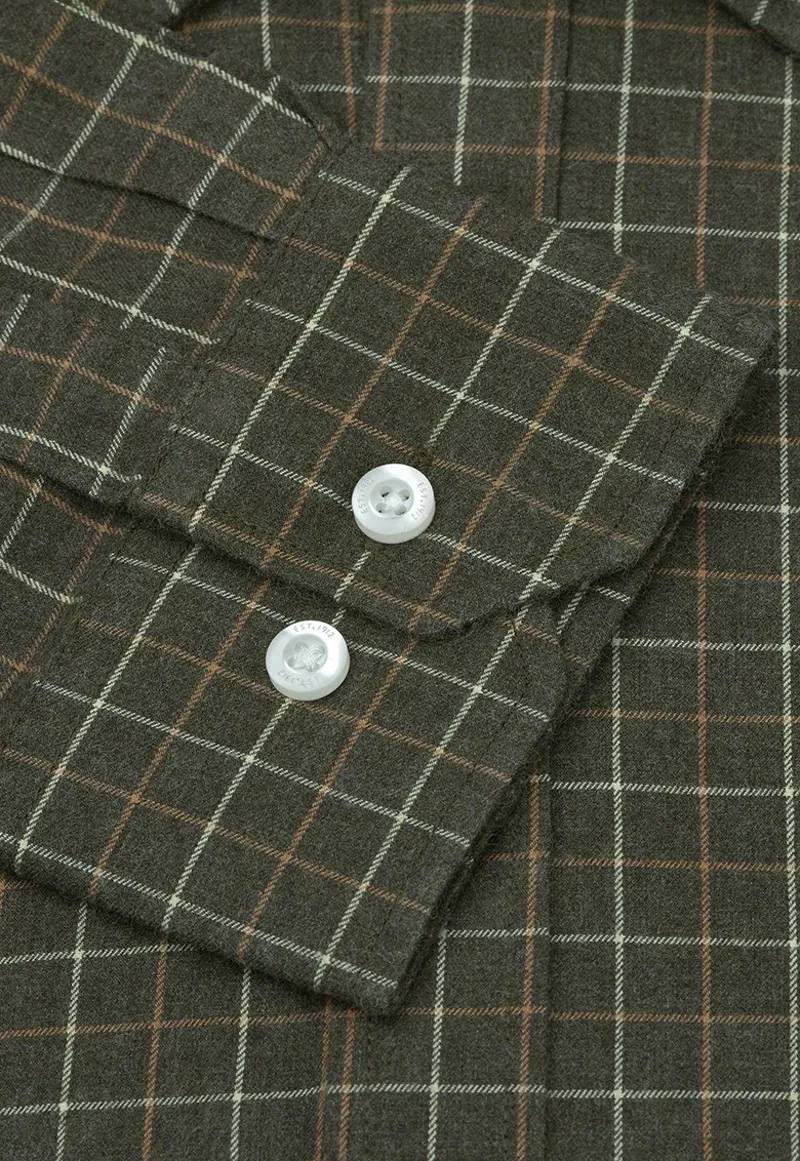 Brook Taverner Tattersall Shirt in Khaki Melange-5