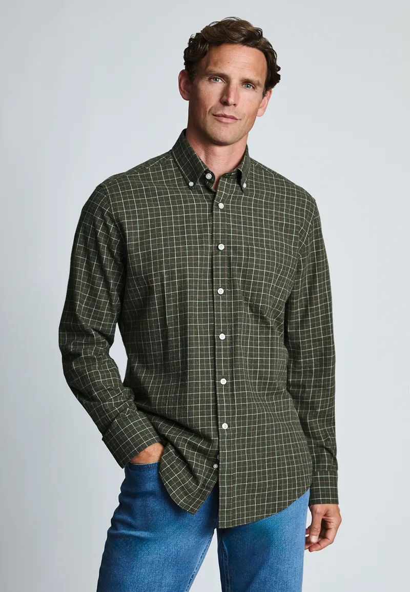 Brook Taverner Tattersall Shirt in Khaki Melange-2