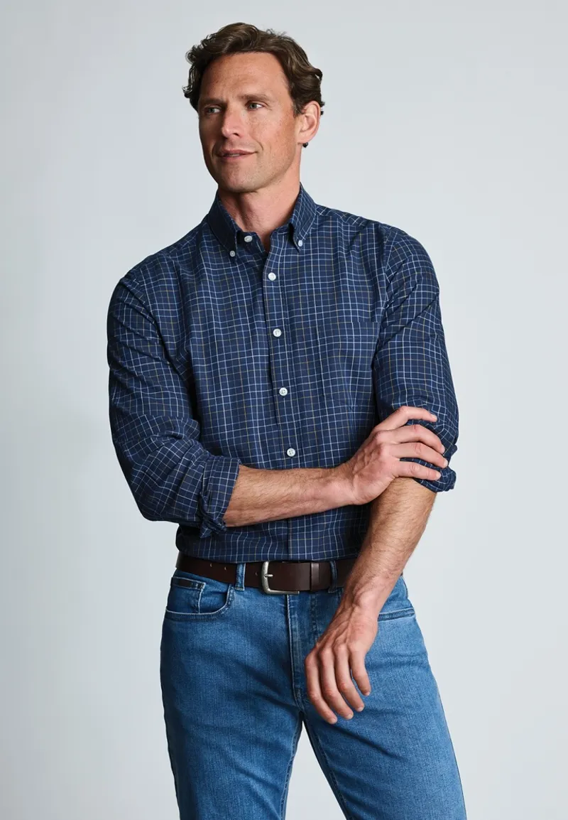 Brook Taverner Fine Tattersall Shirt in Navy-1