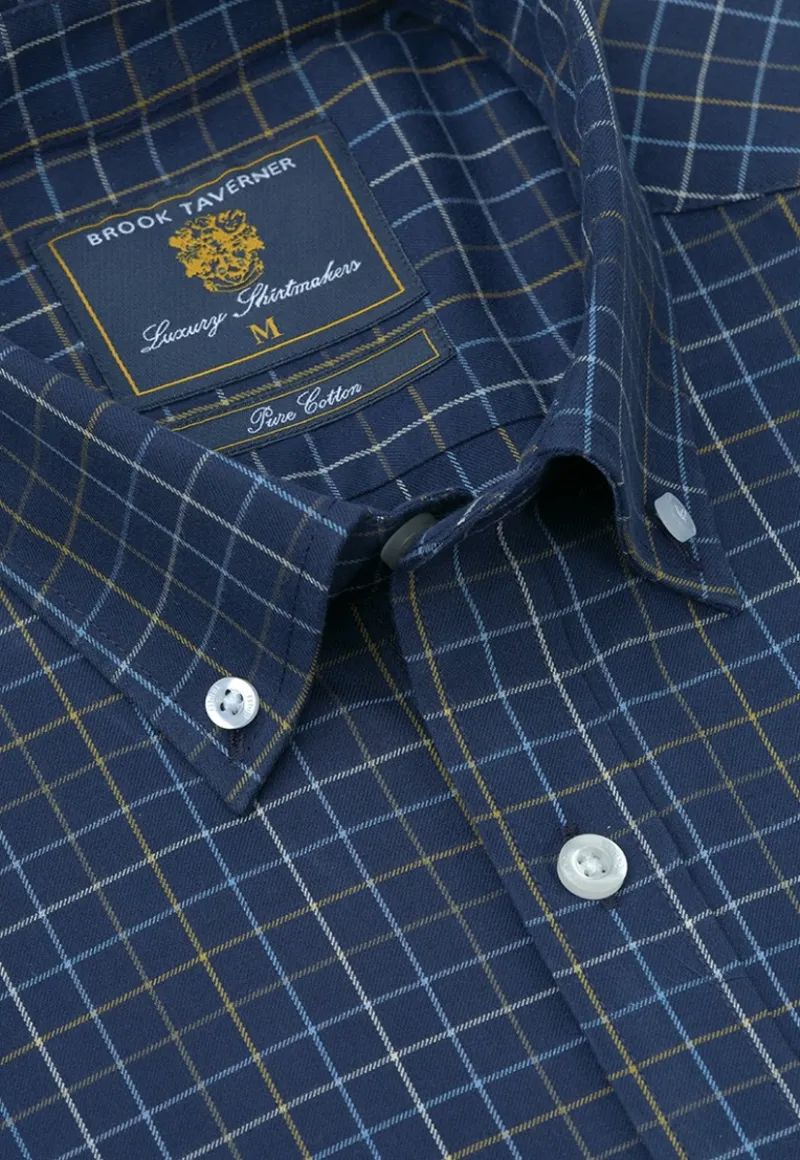 Brook Taverner Fine Tattersall Shirt in Navy-5