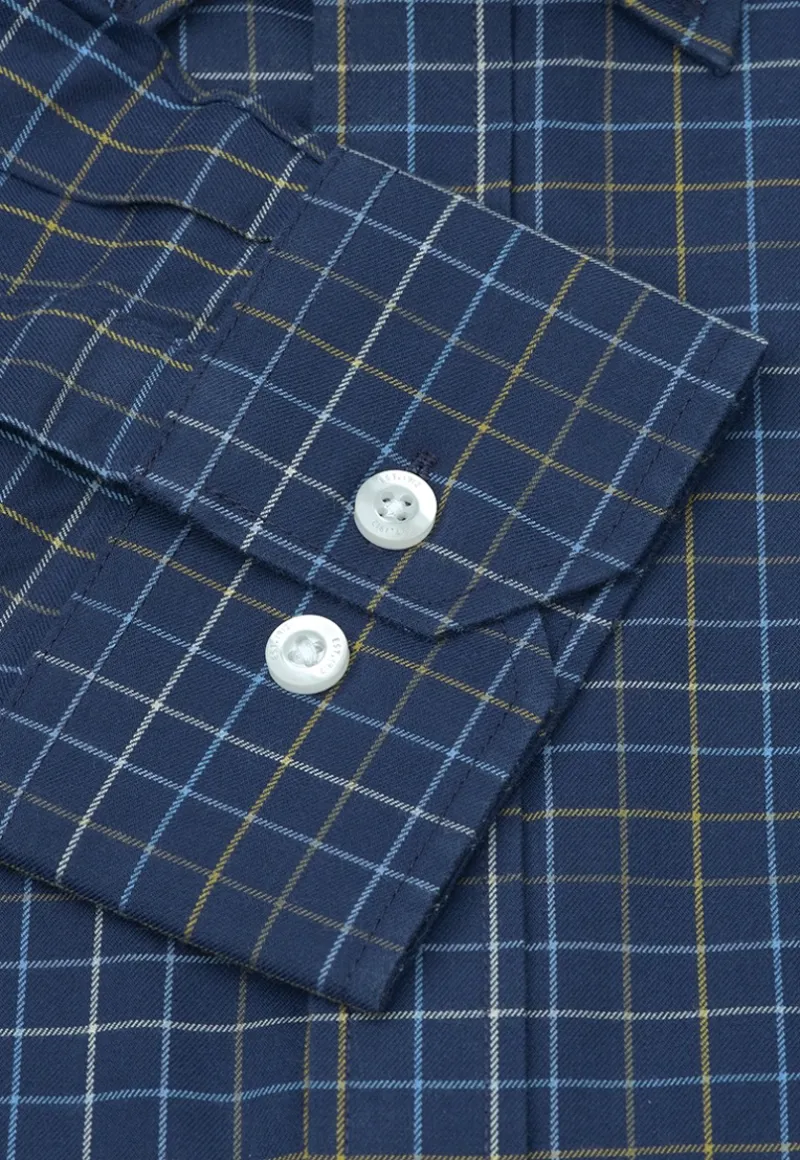 Brook Taverner Fine Tattersall Shirt in Navy-6