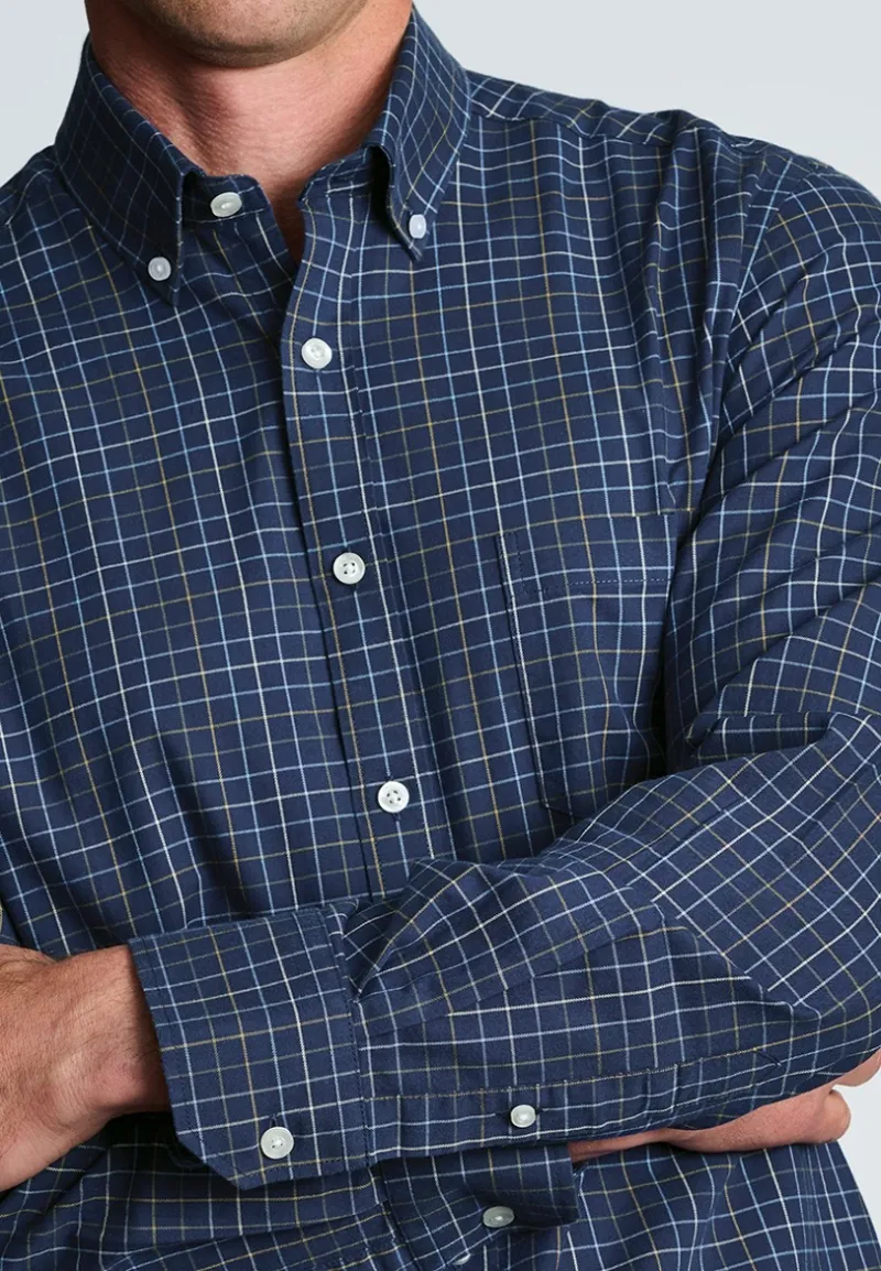 Brook Taverner Fine Tattersall Shirt in Navy-4