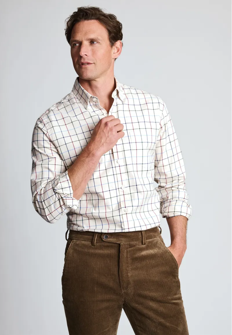 Brook Taverner Large Tattersall Shirt in Ecru-1