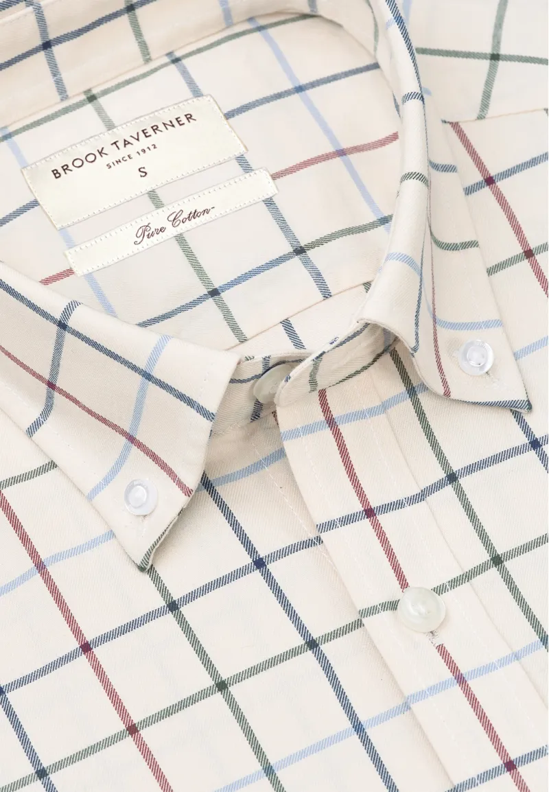 Brook Taverner Large Tattersall Shirt in Ecru-4