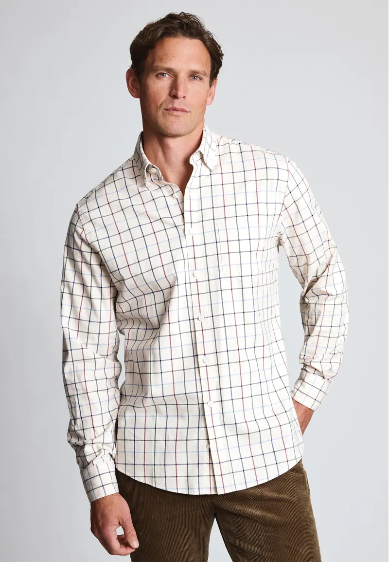 Brook Taverner Large Tattersall Shirt in Ecru-2