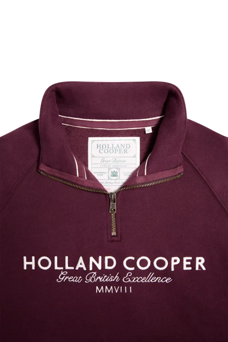 Holland Cooper Sporting Goods Zip Henley Sweatshirt in Mulberry-5