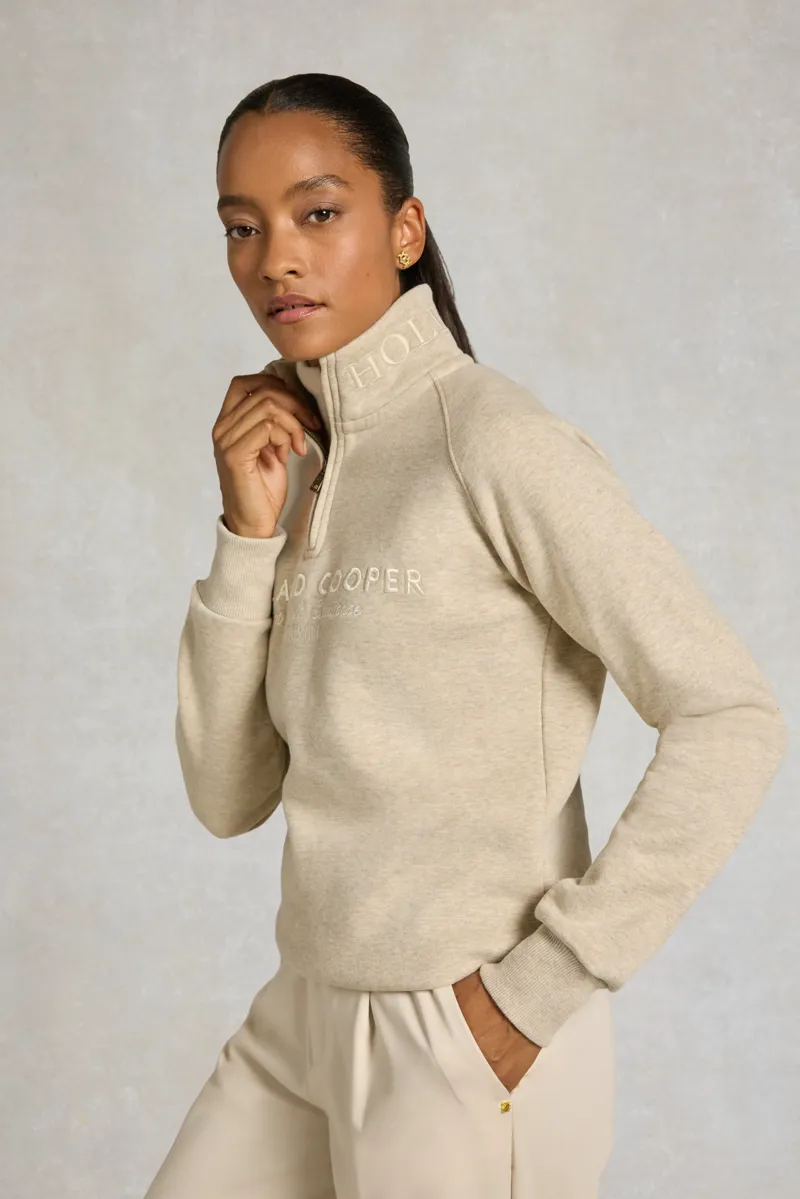 Holland Cooper Sporting Goods Zip Henley Sweatshirt in Oatmeal Marl-2