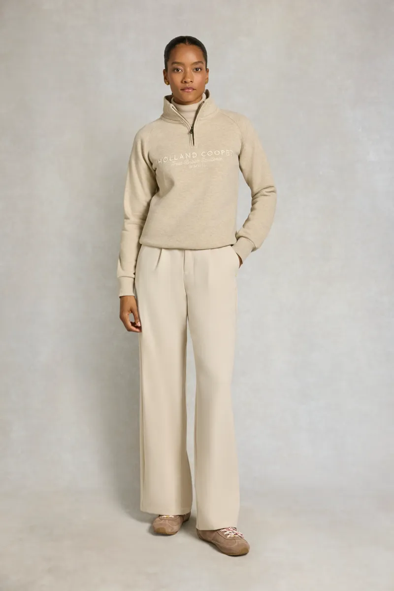 Holland Cooper Sporting Goods Zip Henley Sweatshirt in Oatmeal Marl-4
