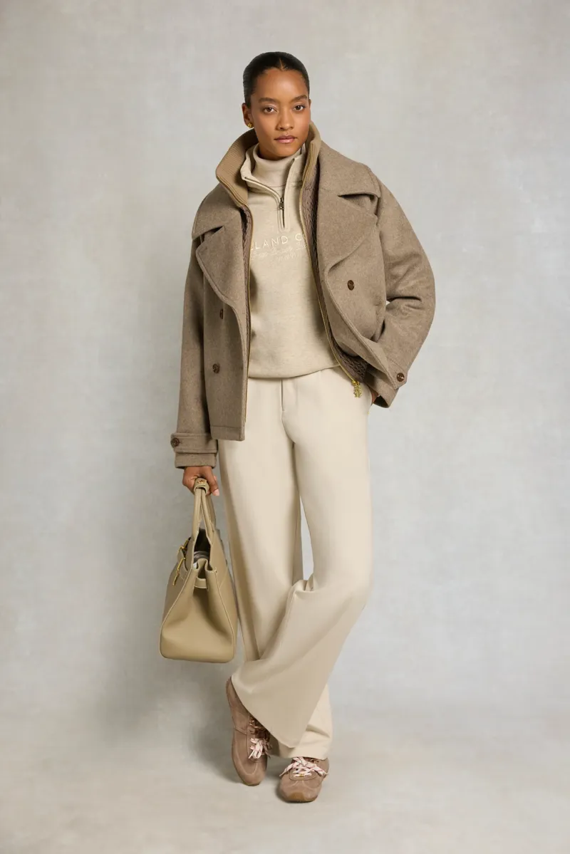 Holland Cooper Sporting Goods Zip Henley Sweatshirt in Oatmeal Marl-5
