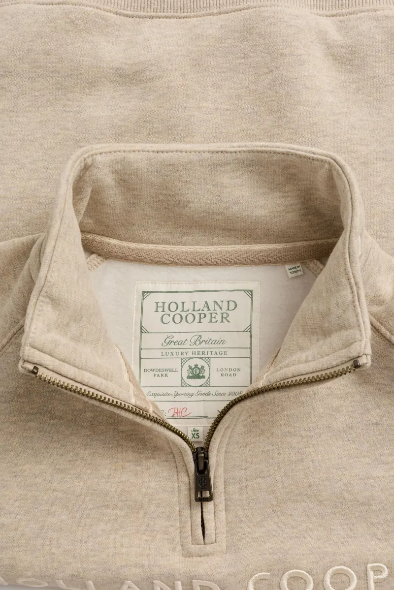 Holland Cooper Sporting Goods Zip Henley Sweatshirt in Oatmeal Marl-6