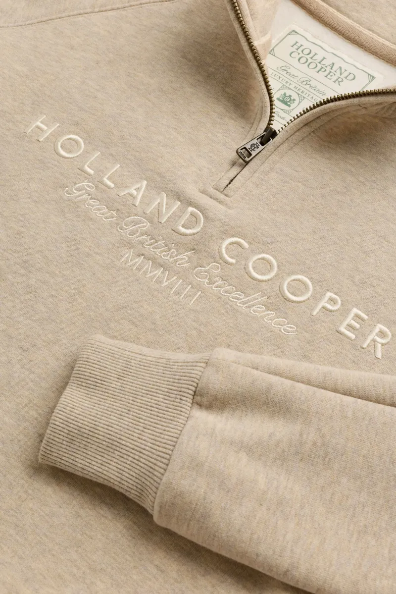 Holland Cooper Sporting Goods Zip Henley Sweatshirt in Oatmeal Marl-7