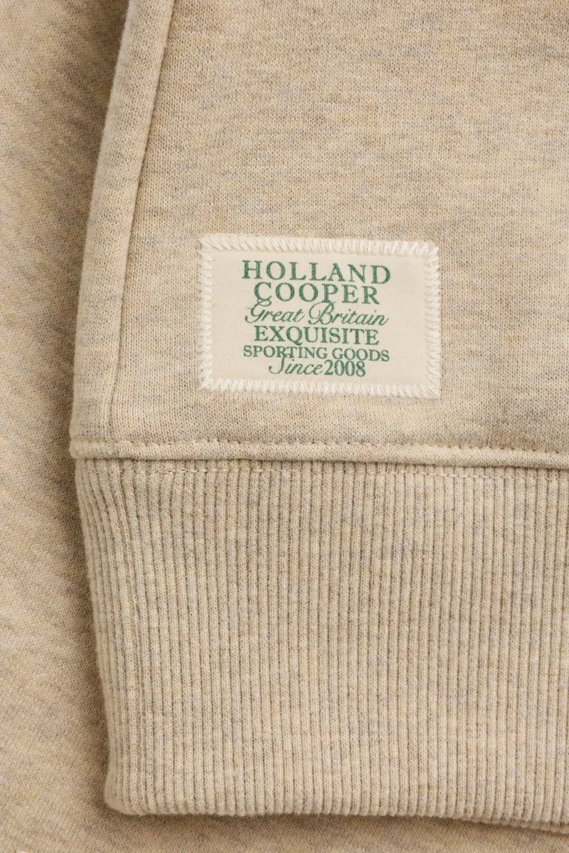 Holland Cooper Sporting Goods Zip Henley Sweatshirt in Oatmeal Marl-9