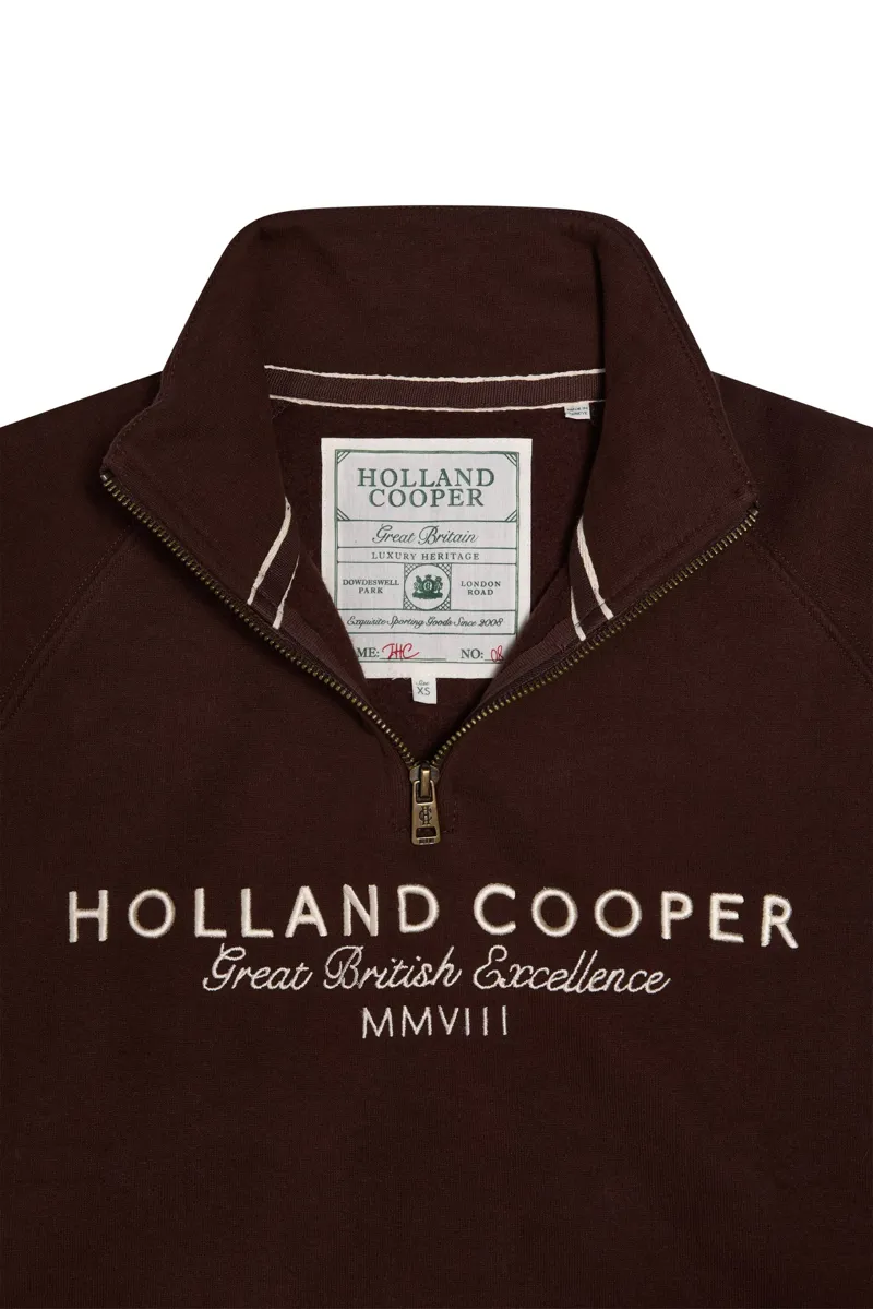 Holland Cooper Sporting Goods Zip Henley Sweatshirt in Walnut-6