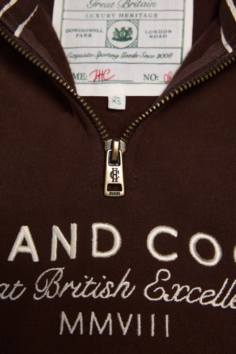 Holland Cooper Sporting Goods Zip Henley Sweatshirt in Walnut-5
