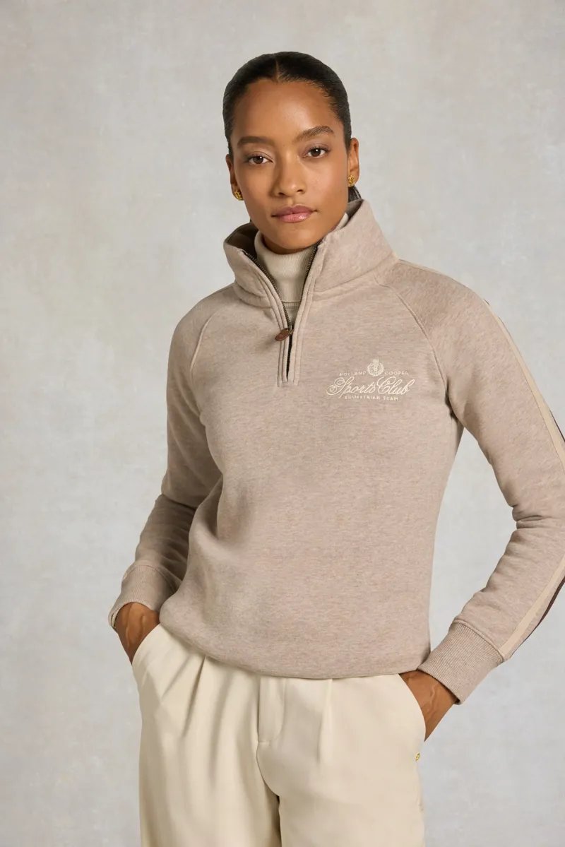 Holland Cooper Sports Club Quarter Zip Sweat in Latte Marl-1