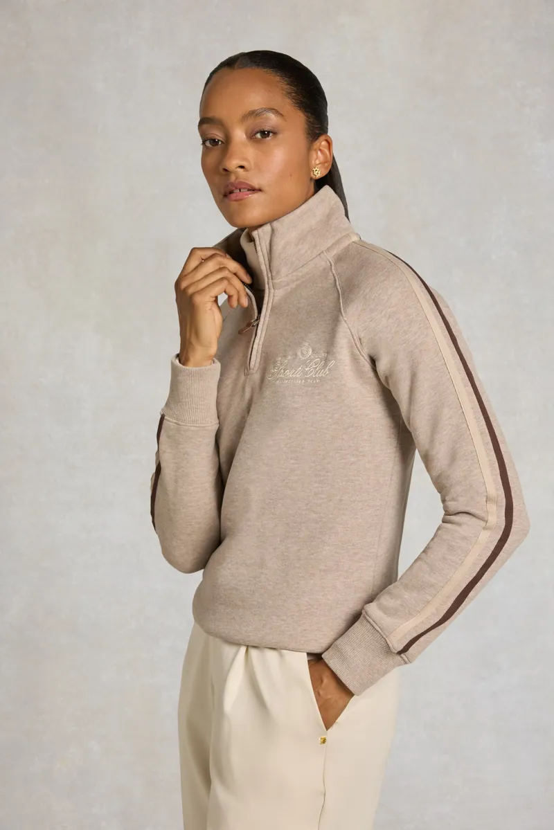 Holland Cooper Sports Club Quarter Zip Sweat in Latte Marl-2
