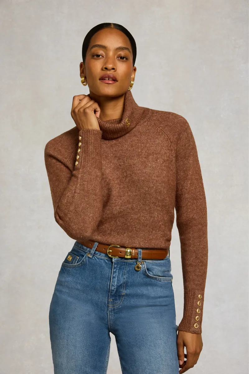 Holland Cooper Tori Roll Neck Knit in Latte-1