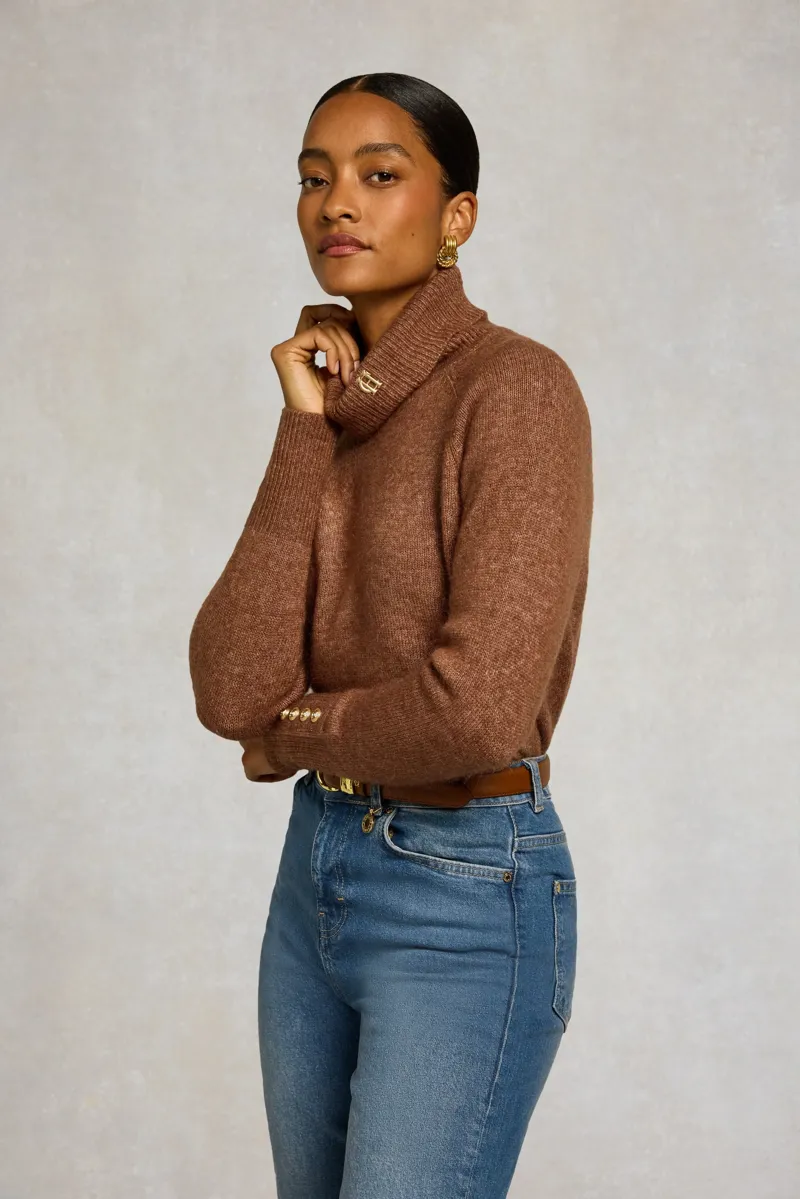 Holland Cooper Tori Roll Neck Knit in Latte-2