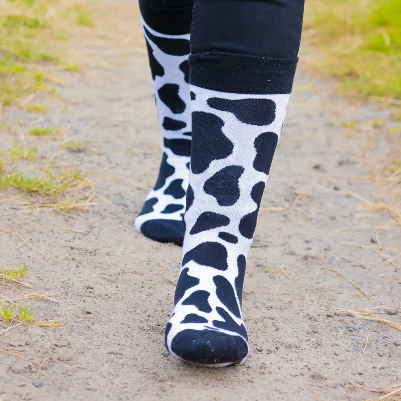 Country Moos Cow Print Black Crew Socks UK3.5 - 6-1