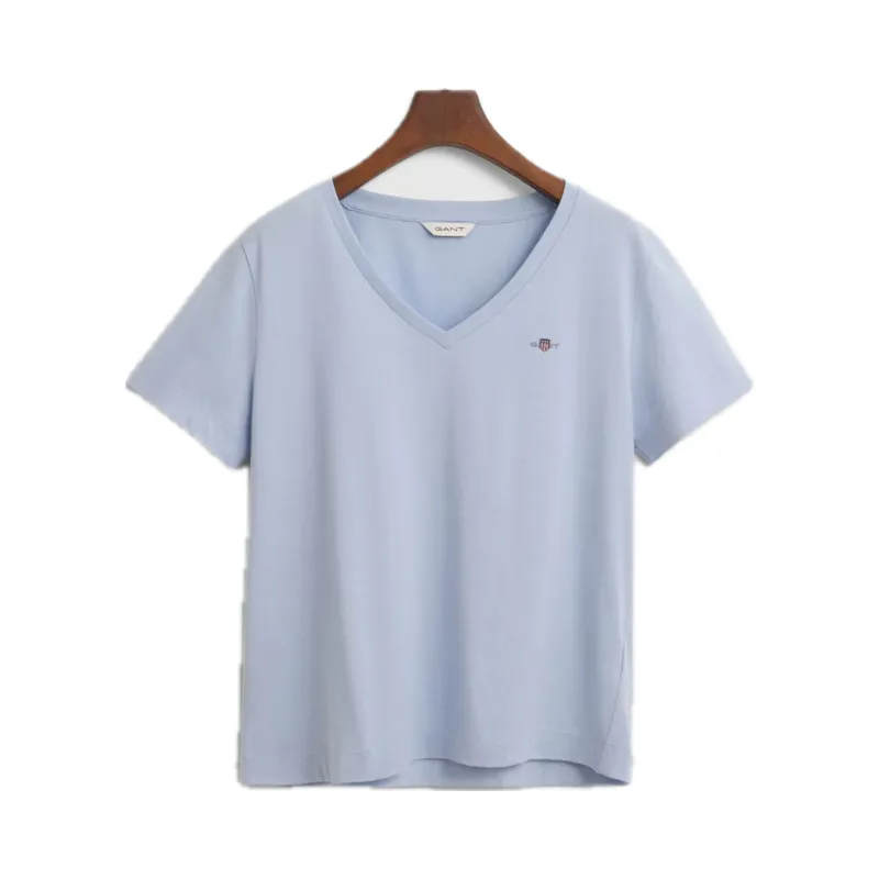 Gant Ladies Shield SS V-Neck T-Shirt Fresh Blue