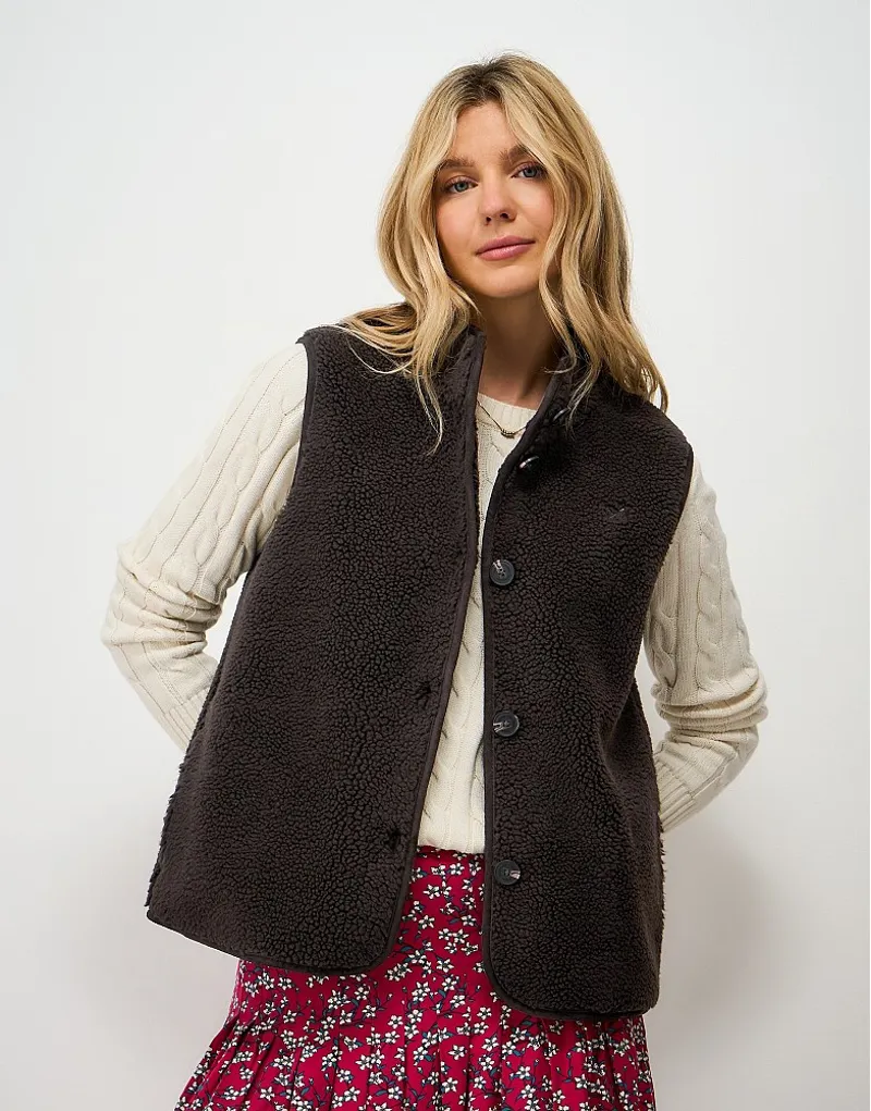 Crew Clothing Borg Gilet in Chocolate-1