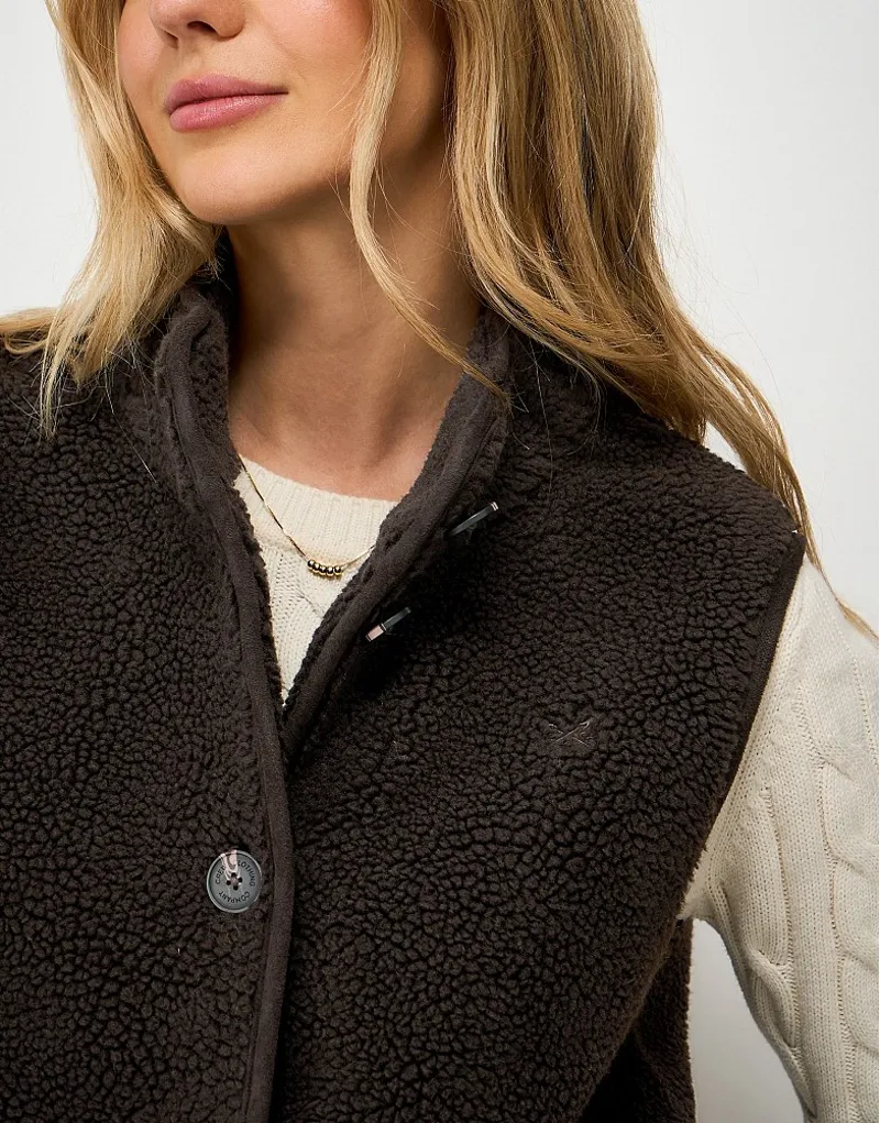 Crew Clothing Borg Gilet in Chocolate-4