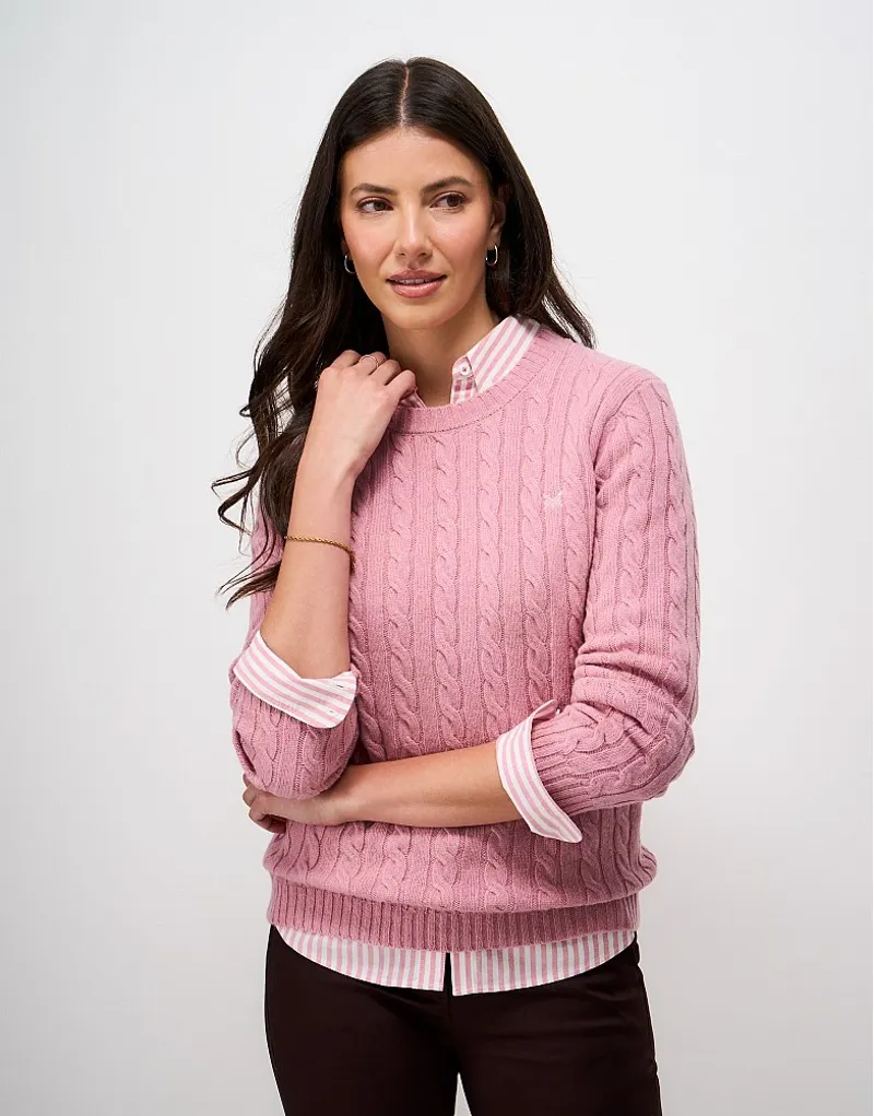 Crew Clothing Harmony Merino Blend Cable Crew Neck Jumper in Pink-1
