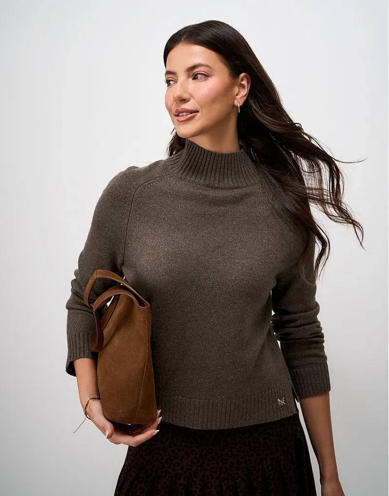 Crew Clothing Harmony Saddle Shoulder Funnel Neck Jumper in Cocoa-1