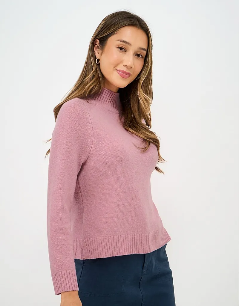 Crew Clothing Harmony Saddle Shoulder Funnel Neck Jumper in Pink Blush-1