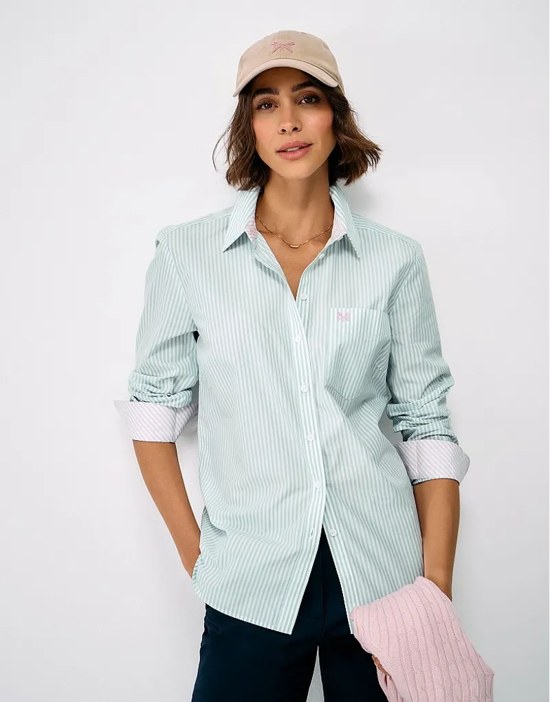 Crew Clothing Relaxed Fit Cotton Poplin Shirt in Falmouth Stripe Grey Mist-1