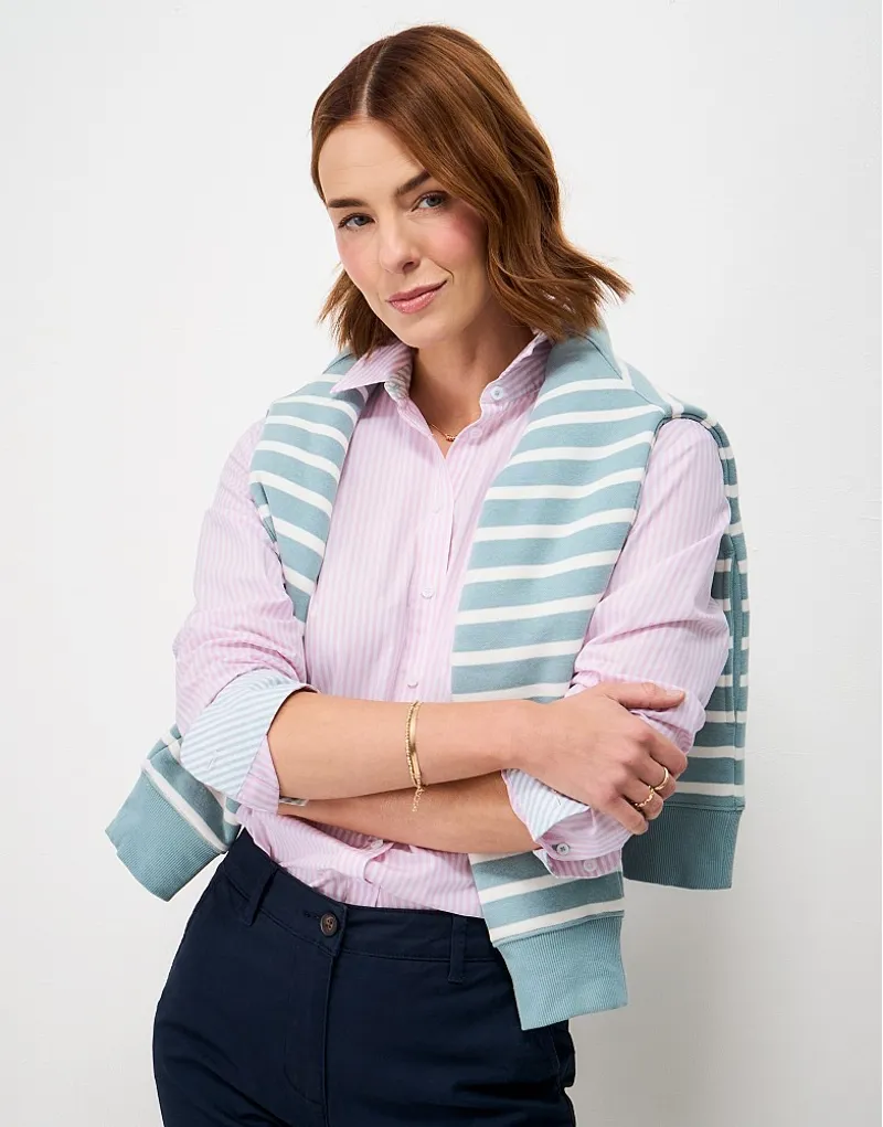 Crew Clothing Relaxed Fit Cotton Poplin Shirt in Falmouth Stripe Pink-1