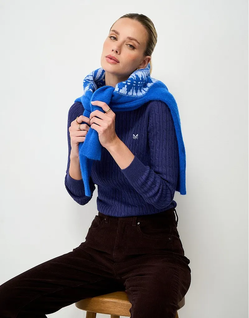 Crew Clothing Heritage Cable Crew Neck Jumper in Bellweather Blue Marl-1