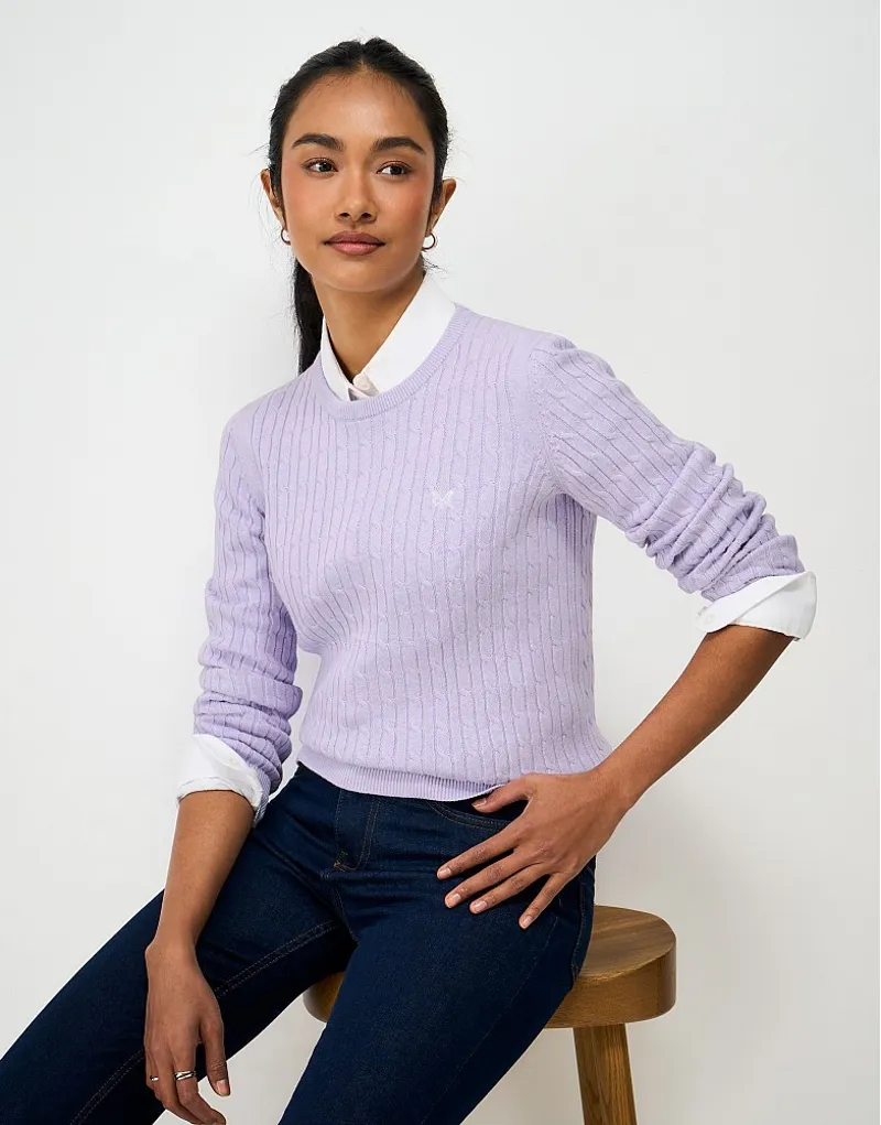 Crew Clothing Heritage Cable Crew Neck Jumper in Orchid Petal Marl-1