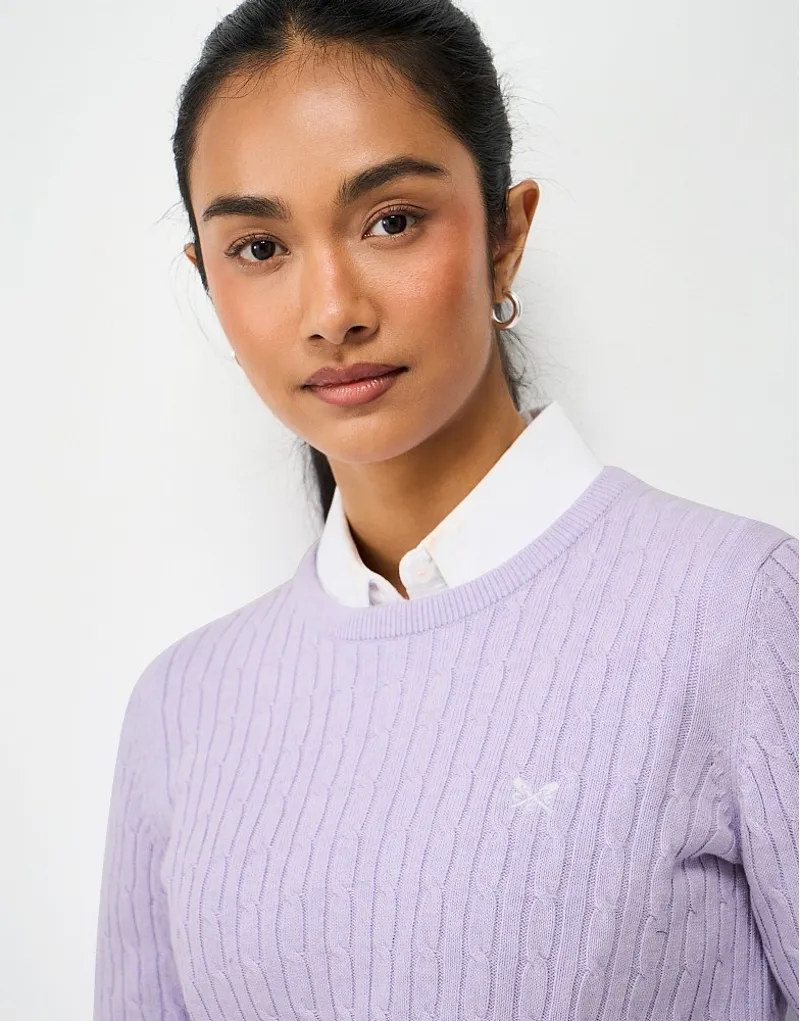 Crew Clothing Heritage Cable Crew Neck Jumper in Orchid Petal Marl-2