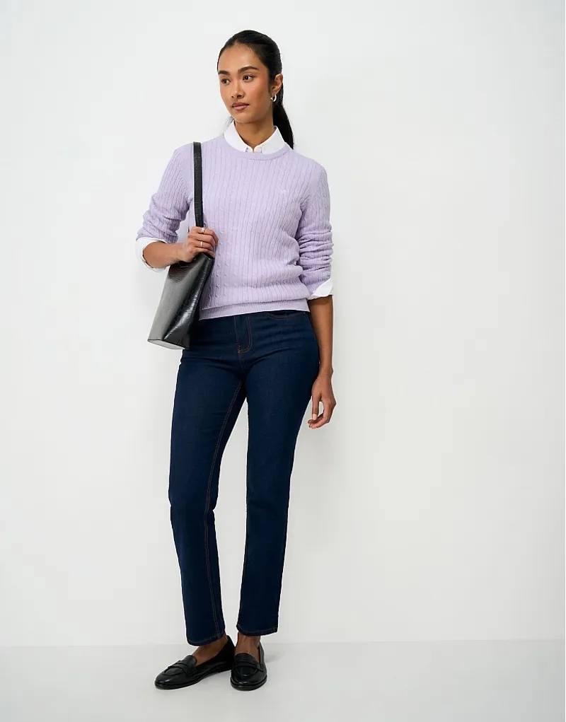 Crew Clothing Heritage Cable Crew Neck Jumper in Orchid Petal Marl-4