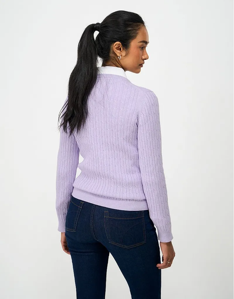 Crew Clothing Heritage Cable Crew Neck Jumper in Orchid Petal Marl-3
