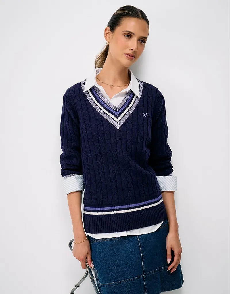 Crew Clothing Cable Cricket Jumper in Navy-1