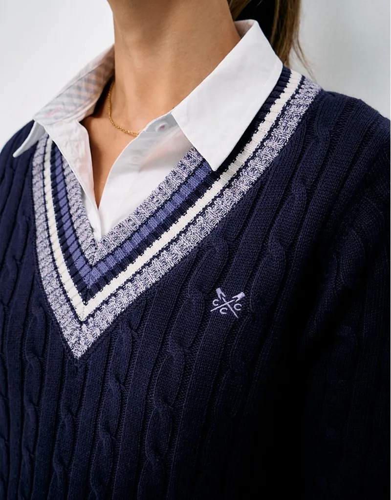 Crew Clothing Cable Cricket Jumper in Navy-4