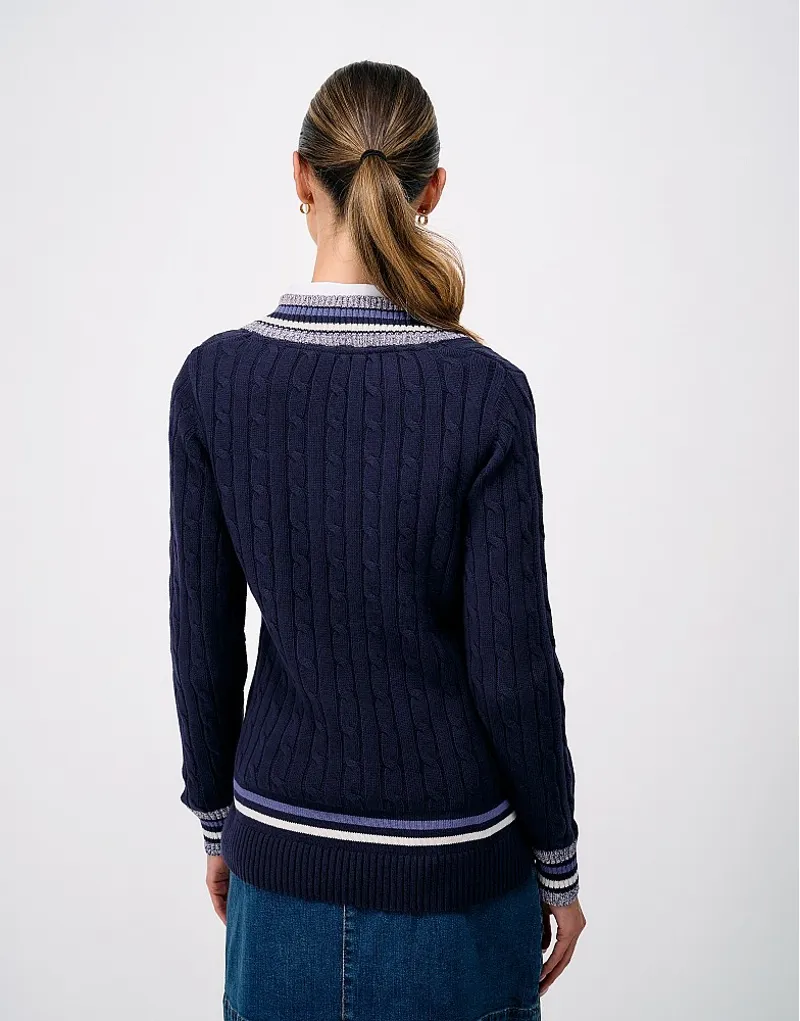Crew Clothing Cable Cricket Jumper in Navy-3
