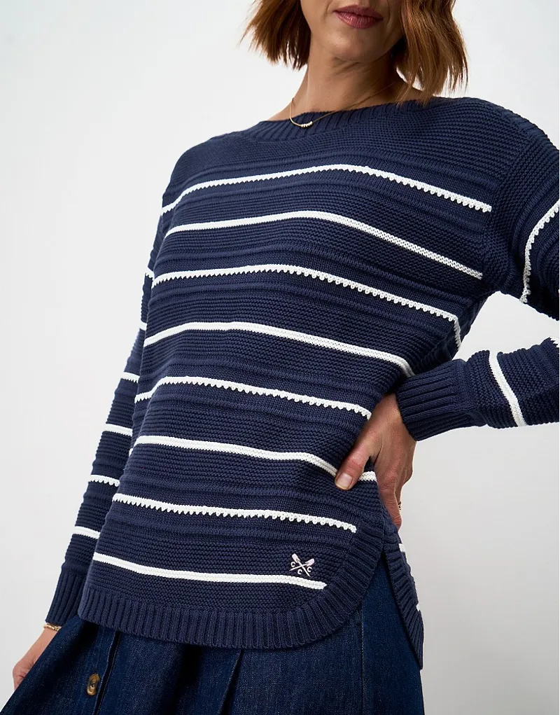 Crew Clothing Tali Textured Stitch Jumper in Navy White-4