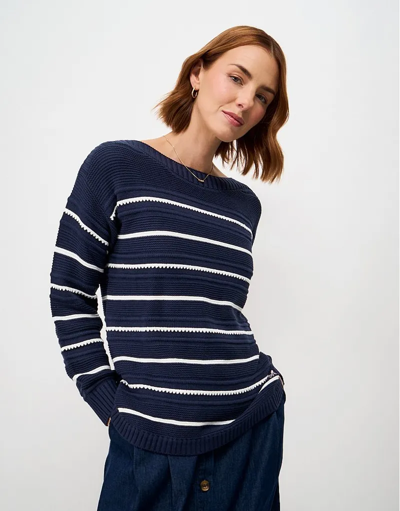 Crew Clothing Tali Textured Stitch Jumper in Navy White-2