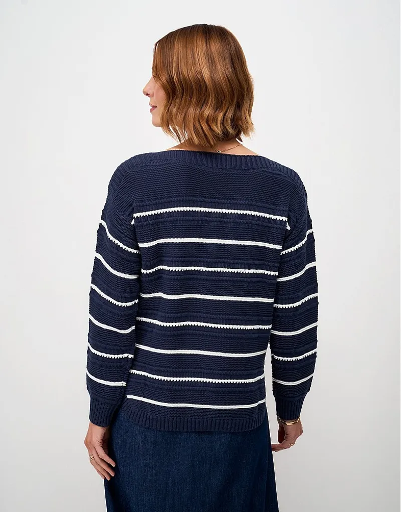 Crew Clothing Tali Textured Stitch Jumper in Navy White-3