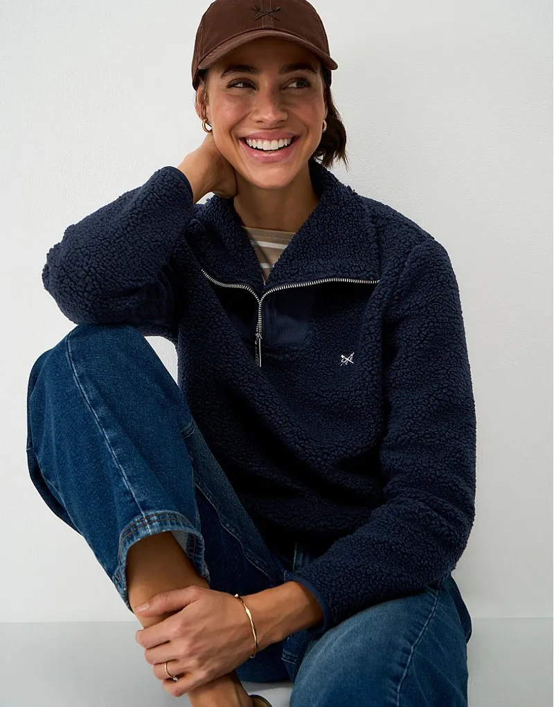 Crew Clothing Borg Ribbed Mix Fleece in Navy-2